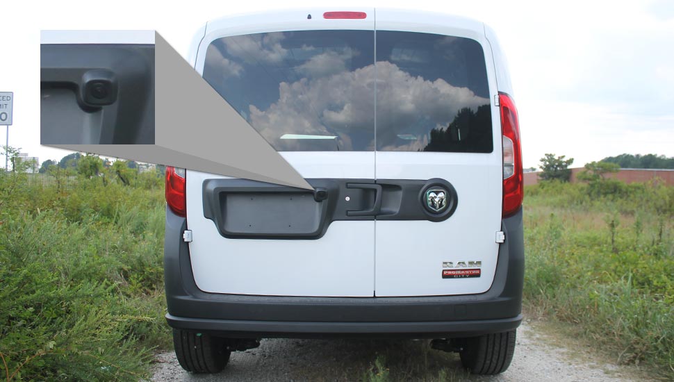 Ram ProMaster City camera installed at rear of van.