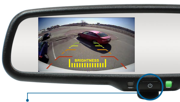 Drivers can quick-press the Quick-Touch button on the face of RearSight mirrors when in reverse in order to increase or decrease overall brightness of the LCD screen to increase visibility or decrease eye strain
