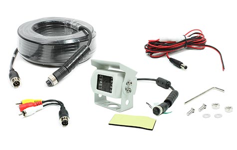 Rostra 250-8149-20M hinge-mount, white CMOS color camera with selectable parking grid lines and 20-meter harness