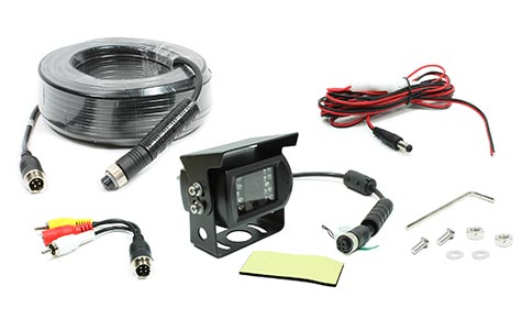 Rostra 250-8150-20M hinge-mount, black CMOS color camera with selectable parking grid lines and 20-meter harness