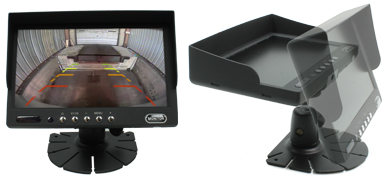 Rostra 250-8220 7-inch TFT LCD monitor with dual video inputs and dashboard pedestal mount
