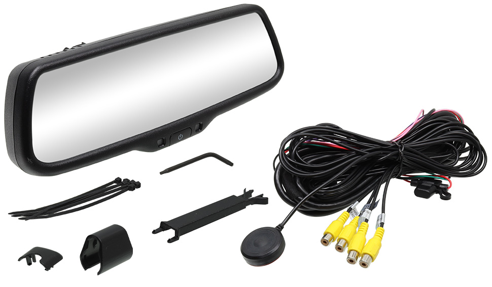 Rostra 250-8274 rearview mirror with built-in 7.2-inch LCD screen and multiple video inputs