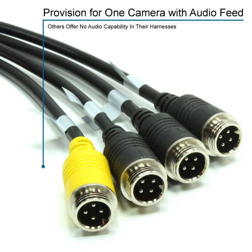 Rostra's trailer camera connectivity kits include a provision for streaming audio from one connected camera - other manufacturers offer no ability for the driver to hear audio