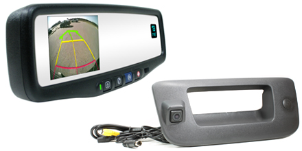 Rostra 250-8803 3.5-inch LCD mirror monitor with built-in OnStar controls and temperature/compass readout and 250-8569 integrated tailgate handle CMOS camera