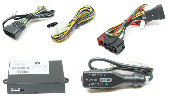 This image shows the components of the Rostra 250-9648 Cruise Control System for the 2022-2023 RAM ProMaster