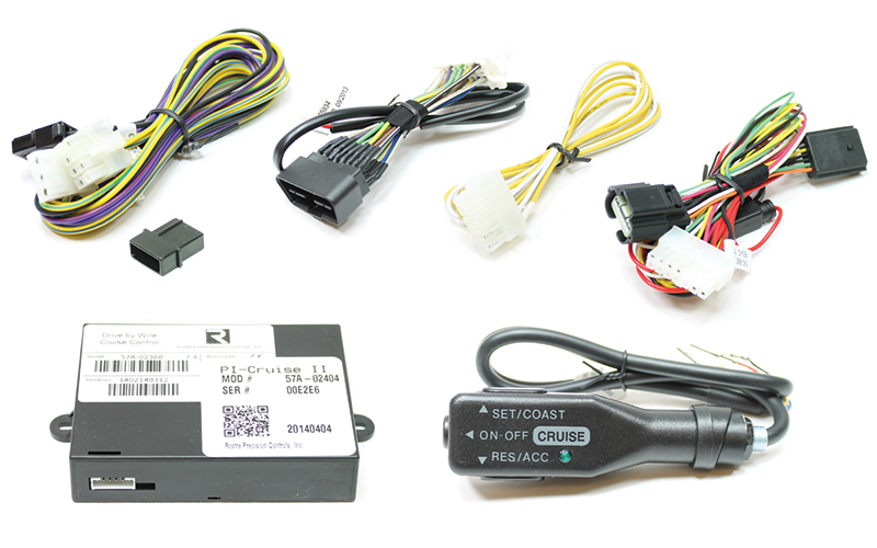 This image shows the components of the Rostra 250-9661 Cruise Control System for the 2022 Ford Maverick