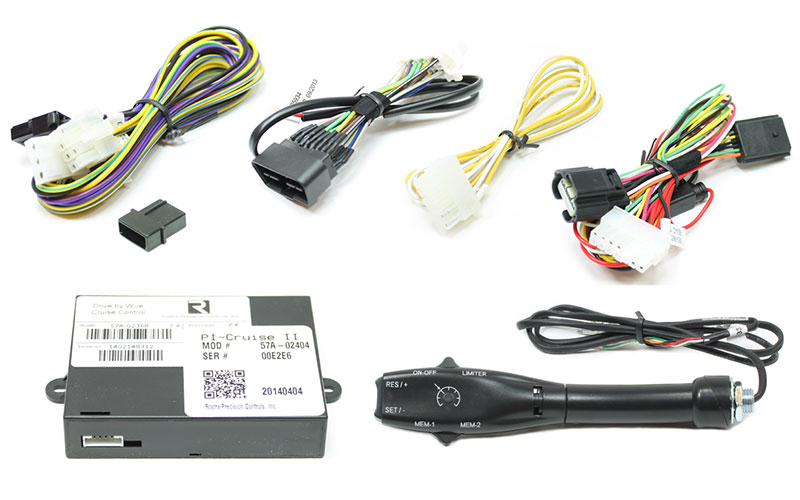 This image shows the components of the Rostra 250-9661 Cruise Control System for the 2022 Ford Maverick