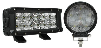 An image showing two universal LED lighting assemblies for use on trucks, powersports, or marine applications.