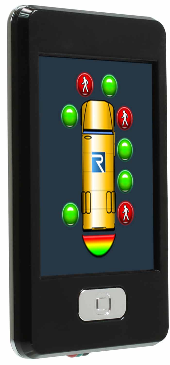 The display included with the SDS school bus motion sensory system provides bus drivers with a visual representation of the area surrounding their bus alerting them to children nearby.