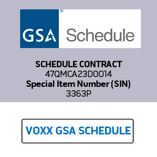 An image that says VOXX GSA Schedule which leads to the Authorized Federal Supply Schedule Price List when clicked
